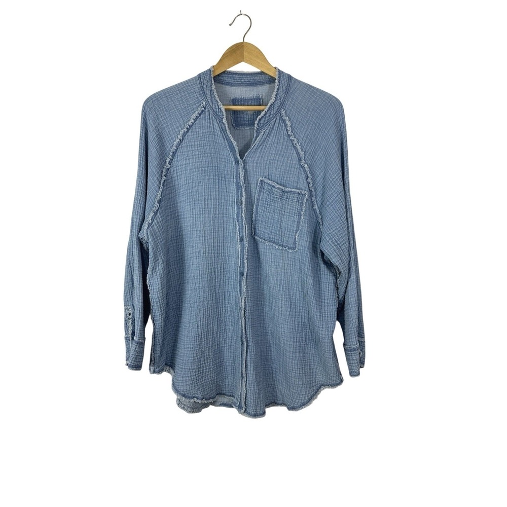 aerie Light Blue Gauze Button-Front Shirt
